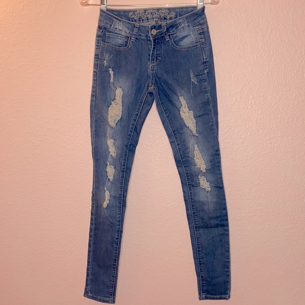 Distressed Medium Blue Skinny Jeans size 1